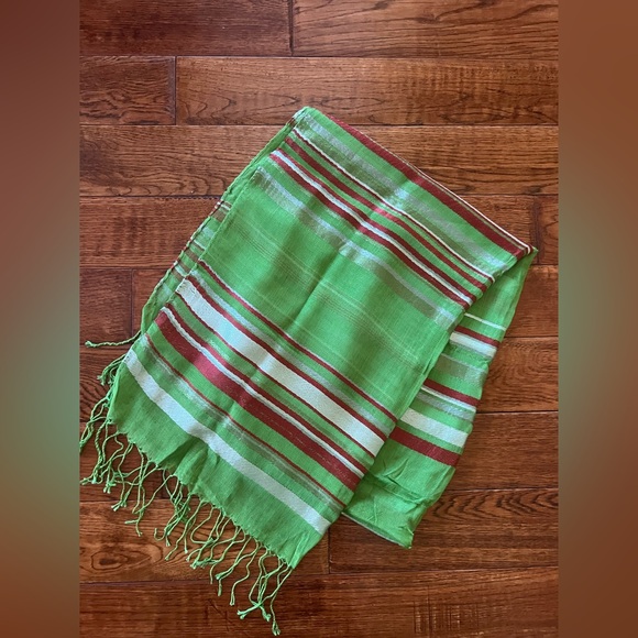 Moroccan Accessories - Moroccan Scarf Green Striped Multicolor One Size